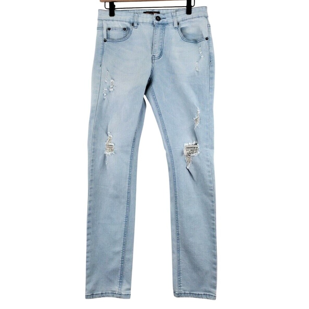 Ring of Fire‎ Mens Skinny Jeans Light Wash Distressed Denim W31 L30